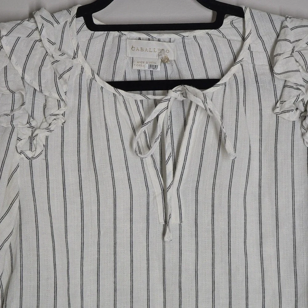 Caballero Anthropologie Cloe Peasant Blouse Boho Romantic Striped Puff Sleeve XS